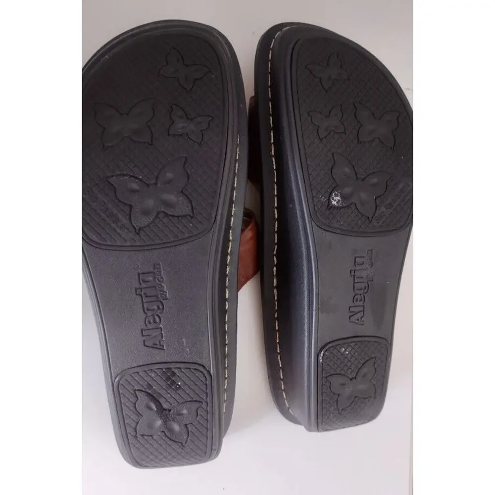 Alegria Brown Leather Women's Slip On Sandals,‎ Size 8